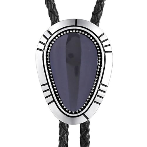 Image of HUABOLA CALYN Bolo Tie for Men Women, Native American Rodeo Cowboy Turquoise /Scorpion /Tiger Eye /Black Agate Leather Necktie