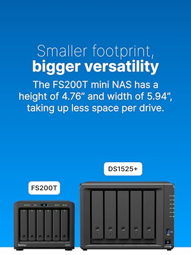 Image of Synology FlashStation FS200T All‑Flash NAS - 6‑Bay 2.5 inch SATA SSD, Intel Celeron J4125, 4GB DDR4 (Up to 8GB), 2.5GbE + 1GbE, Quiet SFF Desktop Storage