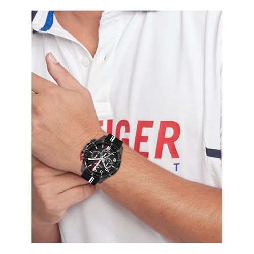 Image of Tommy Hilfiger Bank Quartz Analog with Black Dial Black Silicone Strap Watch for Men - TH1792168