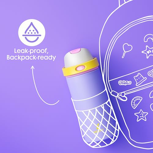 Image of Meoky 2 Pack 18 oz Insulated Kids Water Bottle for Gym | 2-in-1 Straw and Spout Lid, Leak Proof, Stainless Steel, Fits in Car Cup Holder, BPA-Free, All the Berries & Starry Lilac