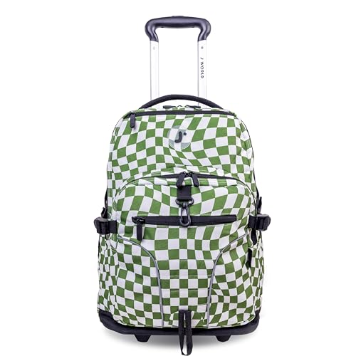 Image of J World Lunar Rolling Backpack. Laptop Bag With Wheels. Wheeled Carry-On Travel Luggage, Matcha Checkers, 19.5 x 13 x 8 Inches