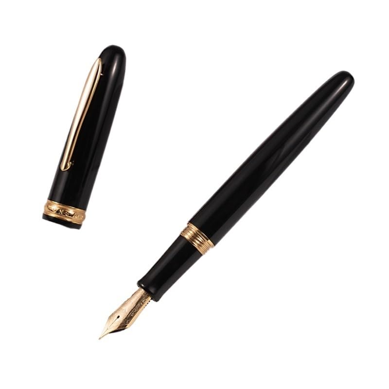 Pluma estilográfica de metal vintage de alta calidad, caligrafía de negocios, tinta de escritura suave, bolígrafo de regalo (negro, EF)