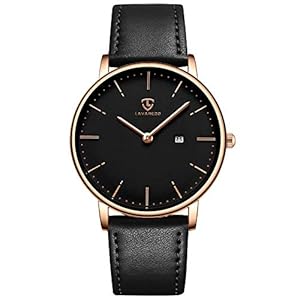 Ben Nevis Watch, Simple, Stylish, Thin Design, Casual, Date Display, Waterproof, Analog, Quartz Watch, 02-Black & Gold Leather Strap