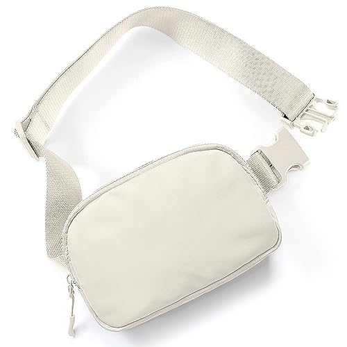 RUNBOX Belt Bag for Women, Fashion Fanny Packs Dupes, Mini Crossbody Everywhere Belt Bag, Lemon Waist Bags with Adjustable Strap, for Workout/Running/Traveling/Hiking, creamy white, Small