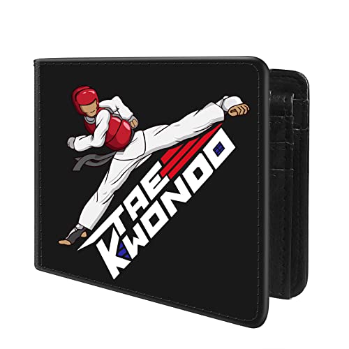 (Taekwondo Player Front Pocket Slim Bifold Leather Wallet RFID Blocking with ID Window for Men
