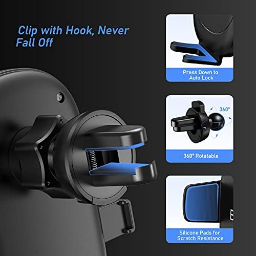 Blukar Car Phone Holder, Universal Air Vent Car Phone Mount with Hook Clip and Dual Release Button Auto Lock 360 Rotation Mobile Phone Cradle Compatible with iPhone and Other 4.0''-6.7'' Smartphones