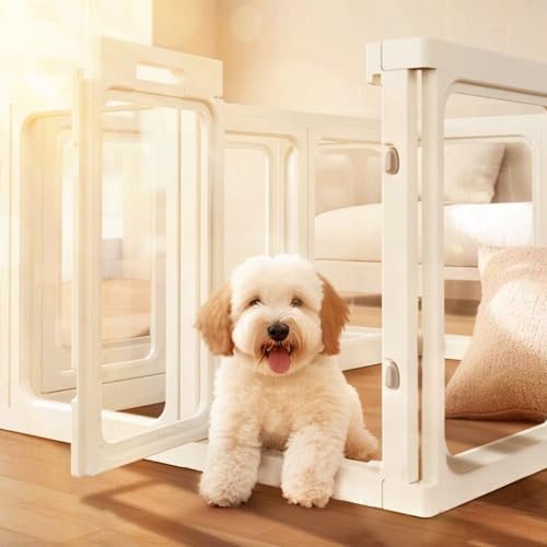autozen 8X Welpenlaufstall, 60cm hoch Hundetoilette Wohnung aus Acryl transparenter Faltbarer Hundeauslauf mit Tür rutschfestes Hundegitter Wohnung für Hunde, Katzen, Kaninchen, Kleintiere, weiß