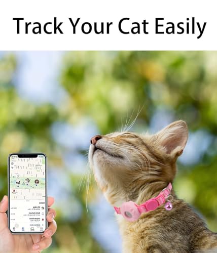 Image of Breakaway Cat Collar with Airtag Holder, Safety Kitten Collar with Apple Airtag Holder,Cute GPS Cat Collar with Bell, Lightweigh Tracker Collars for Girl Boy Cats, Kittens and Puppies