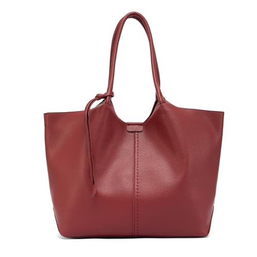 NEWBELLA Bolsa feminina grande – Bolsa de trabalho com alça superior, bolsa espaçosa de couro sintético macio para uso diário, Borgonha