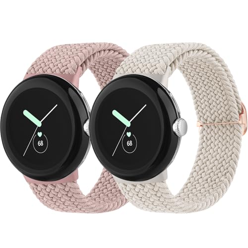 Meliya 2Pack Straps for Google Pixel Watch 3/2 /1 Strap 41mm for Women Men Stretchy Adjustable Fabric Replacement Strap Braided Nylon Sport Loop Wristbands for Pixel Watch 2