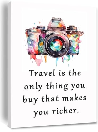 HGETJOHXEM Travel is The Only Thing You Buy That Makes You Richer - Famous Quote Canvas Wall Art, Ready to Hang Poster for Travel Theme Room Decor(Framed,16x24inch(40x60cm))