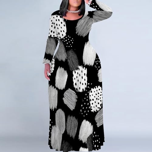 Image of PinkPatty Plus Size Maxi Dresses for Women Long Sleeve Crew Neck Casual Fall Dress with Pockets
