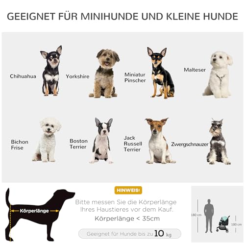 PawHut Hundewagen 2 in 1 Hundebuggy klappbar für Hunde & Katzen bis 10 kg Katzenbuggy mit Kissen Netzfenstern Türen Aufbewahrungskorb Katzenwagen Buggy Grün
