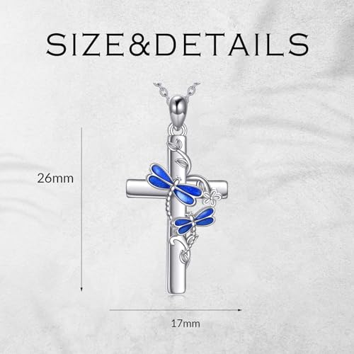 Image of RMREWY Cross Bee /ladybug /Butterfly /Dragonfly /Red Cardinal Necklace for Women 925 Sterling Silver Cross Pendant Necklace Animal Lovers Jewelry Christmas Gifts for Women Mother Grandma