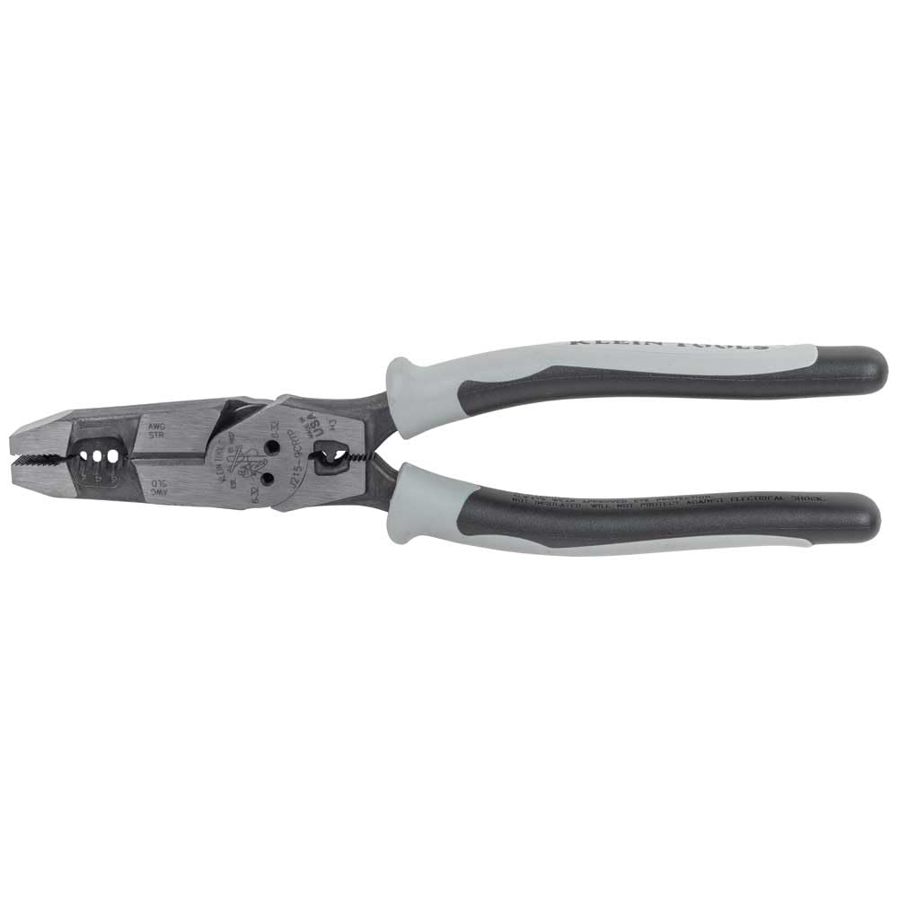 Klein Tools J2159CRTP Alicates de corte lateral, fabricados en Estados Unidos, alicates híbridos Journeyman de alto apalancamiento de 9 pulgadas con crimpadora, extractor de cinta de pescado y