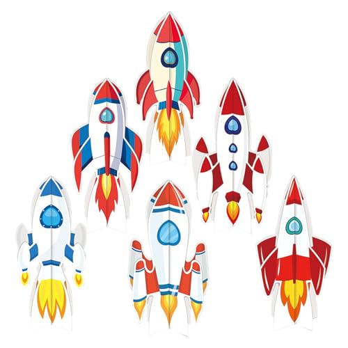 Oiuyamn 6-Piece Spaceship Party Decorations Set, 3D Rocket Centerpieces and Rocket Table Decorations for Outer Space Theme Birthday Party