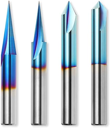 Genmitsu CNC Wood Carving Router Bits Set, 1/4'' Shank, 4 PCS, 15° Detail Carving Liner+ 20° Profile bit+ 60° & 90° V Groove, WC04A