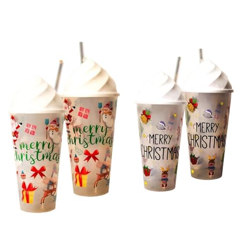 Jasaly Vaso de Agua Transparente con Capacidad para Navidad de 4 Piezas, Serie Navideña, Vaso de Jugo, Vaso de Fiesta para Navidad