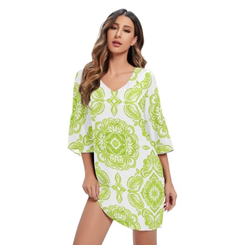 Robe trapèze mousseline de soie femme col V imprimé aquarelle
