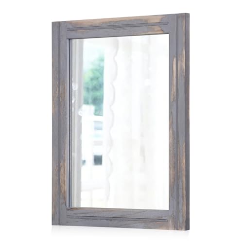AAZZKANG Wood Framed Mirror Rectangular Rustic Wall Mirrors Decorative Large