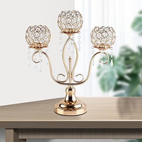 kowaku Crystal Candle Holder 3 Arms Tea Light Holders Candlestick Candelabra Candelabrum for Christmas Anniversary Party Wedding Banquet Decoration