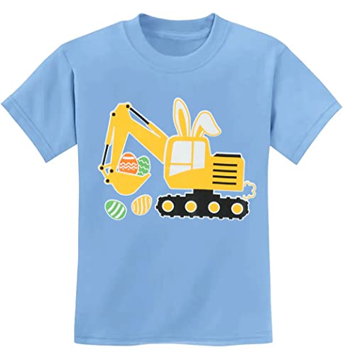 Listado de Ropa de Caza para Niña Top 10. 43 DDSOL - playera de conejo de Pascua para niños pequeños y niñas, huevos, caza, tractor, camisetas para niños, 1# Excavadora de Pascua/Azul, 4 Años