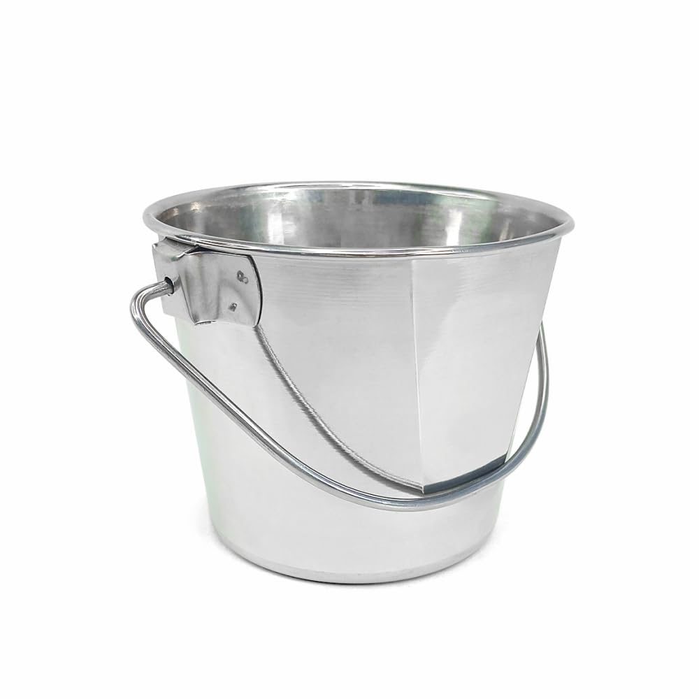 PetYupp Heavy Duty Stainless Steel Bucket 1 Quart - Flat Side Small Metal Bucket for Feeding & Watering Pets, Livestock & Cleaning - Perfect for