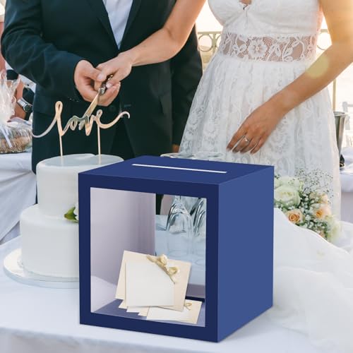 Image of Navy Blue Card Box Wedding Favors Gift Card Boxes Post Box Cardboard Receiving Money Box Holder for Wedding Reception, Baby Showers, Anniversary, Birthday Party, Retirement, Graduation Envelope Holder
