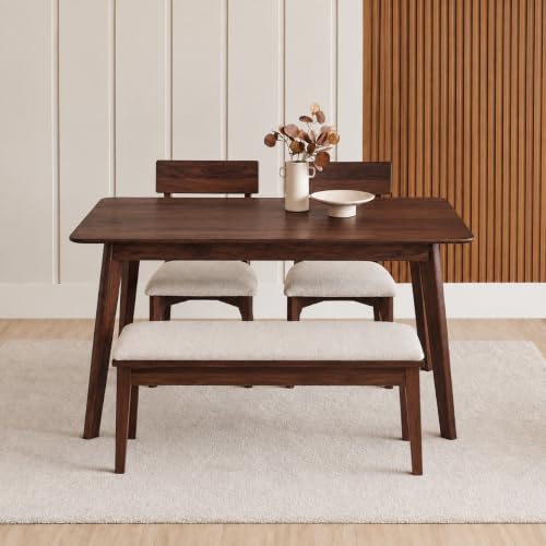Image of UK FURNITURE Sheesham Wood 4 Seater Dining Set | Includes 2 Chairs & 1 Bench | Solid Wood Dining Table Set for Dining Room(Walnut, 4 Seater)