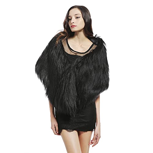 Women's Faux Fur Scarf Wrap Neck Warmer Shrug Poncho Wedding Party Bridal Stole Winter Bridesmaid Cape Shawl Wrap Cover Coat