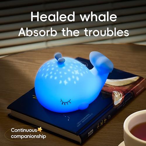 Image of Whale Night Light, 7 Colors Dimmable Bedside Lamp, Touch Control Night Lamp with Timer Table Lamp, Used for Camping Party Room Decor (Whale)