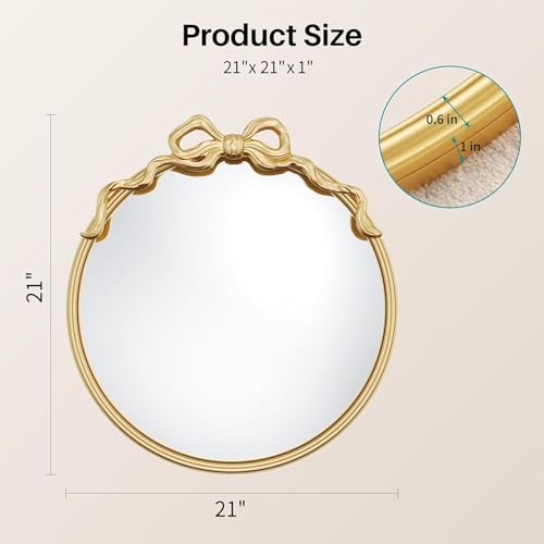 Image of Round Bow Mirror Decor, 21 inchx21 inch Vintage Gold Circle Mirrors