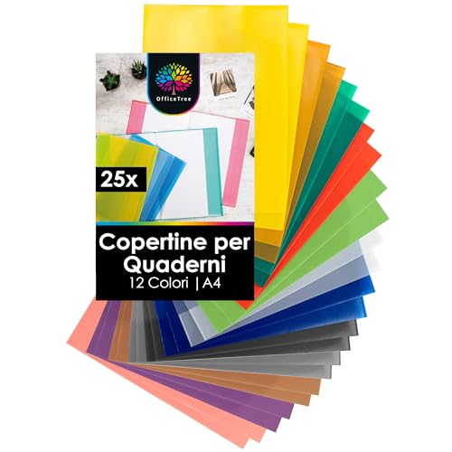 OfficeTree 25x Copertine Quaderni A4Colorate -12 Colori - Trasparente
