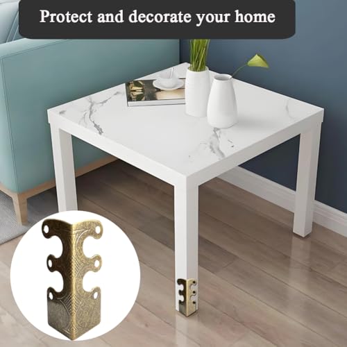 Image of 10 pcs Solid Brass Baseboard Corner Protectors, Skirting Board Corner Protectors, Vintage Metal Corner Protector Table Corner Edge Cover Safety Bracket with Screws (10, Antique Bronze)