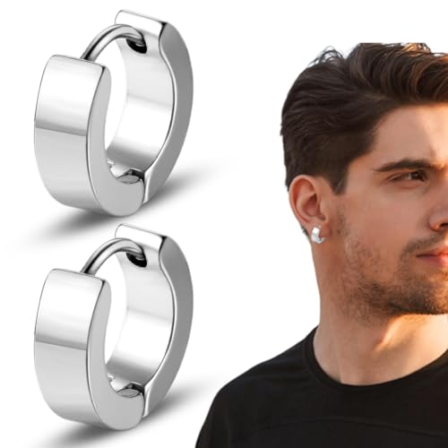 1 Paires Argent Boucles d'Oreilles Homme Créoles Acier Inoxydable Boucle d'Oreille, Boucle d Oreille Homme Anneaux, Boucle d'oreille Femme Creole, Piercing...