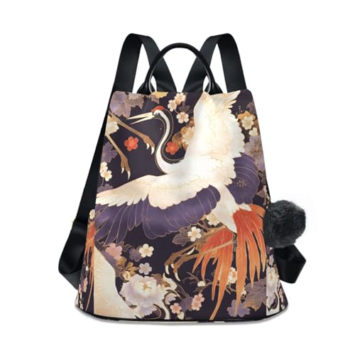 Cranes Floral Backpack for Women Anti Theft Large Fashion Travel Shoulder Bag Purse Rucksack Lightweight