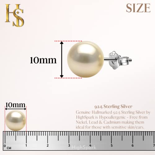 Image of HIGHSPARK 925 Silver Classic Pearl Earrings for Women | 92.5 Sterling Silver & Brilliant Lustre Pearls | Lovely Gift for Women
