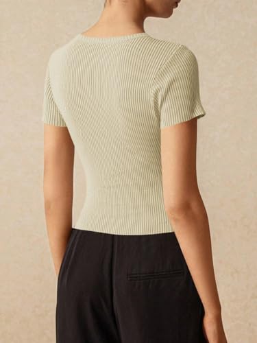 Image of Imily Bela Womens Short Sleeve Sweater Tops Summer Button Down Casual Ribbed Knit Slim Fit Cropped Cardigan Shirts