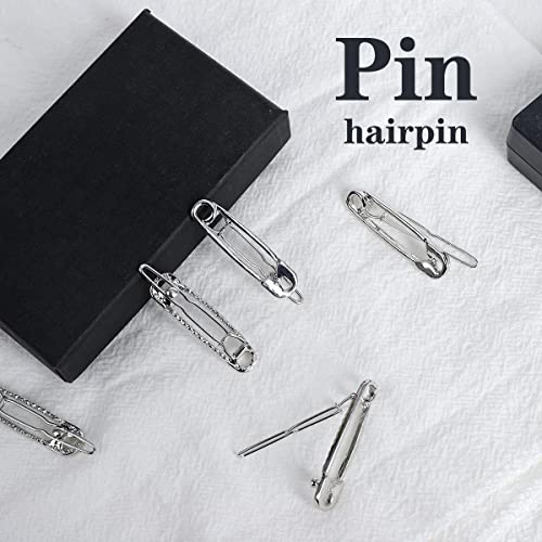 15 Pcs Hair Pins Hair Clips Alloy Safety Pin Shape Hairpin Barrettes Goth Hair Pins Set Hairdressing Tool Hair Accessories (Silver) #TOP1