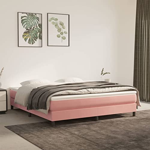 Xichuzi Estructura de Cama Box Spring, Somier, Bases De Cama, Bed Frame, Marco De Cama, Terciopelo Rosa 180x200 cm