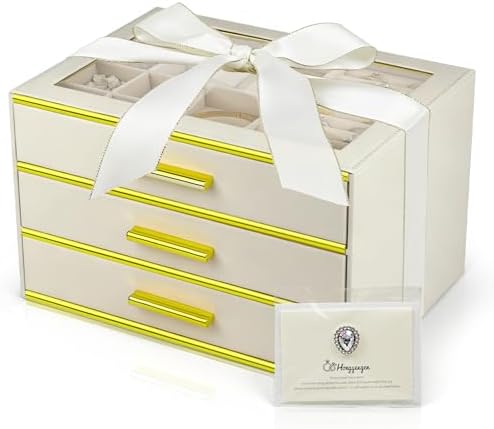 3 Layer Drawer Jewelry Box for Women, Glass Lid Jewelry Organizer for Necklaces Ring Earring Bracelets Watch ,Suitable for Indoor Fashion room Decoration and Travel Jewelry Case (Cloud White)