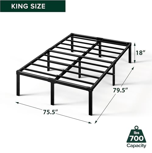 Image of ZINUS Yelena 18 Inch Metal Platform Bed Frame, Steel Slat Support, No Box Spring Needed, Eco Friendly WonderBox(TM) Packaging, Easy Assembly, Black, King