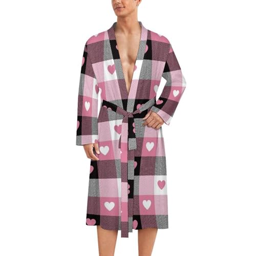 Peignoir de bain homme kimono rose à carreaux parfait pour vos moments de détente et de spa à la maison