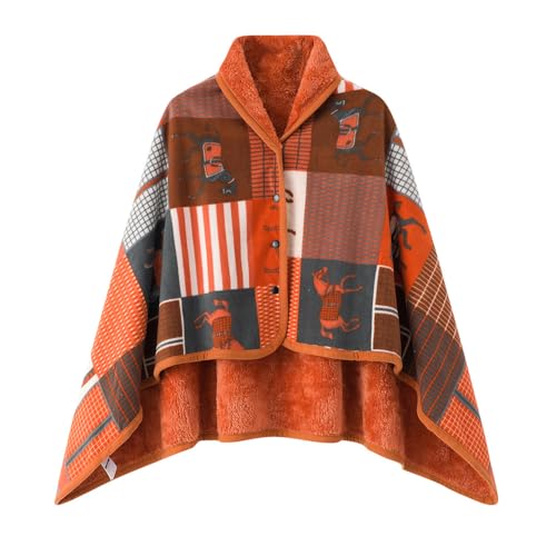 [LeafIn] ひざ掛け ブランケット ハーフケット 春 冬 大判 4way 着る毛布 肩掛け ボタン付き 厚手 防寒対策 あったか チェック柄 おしゃれ 吸湿保温 抗菌加工 静電気防止 洗濯可能 手触り 暖かいZH19 (オレンジ, M)の商品画像（Amazon）