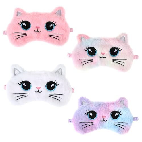 JIYIN 4 Schlafmaske für Kinder, Cartoon Plüsch Schlafaugenabdeckung Weiche Augenbinde Schlafmaske Lustig Cartoon für Kinder Mädchen Junge