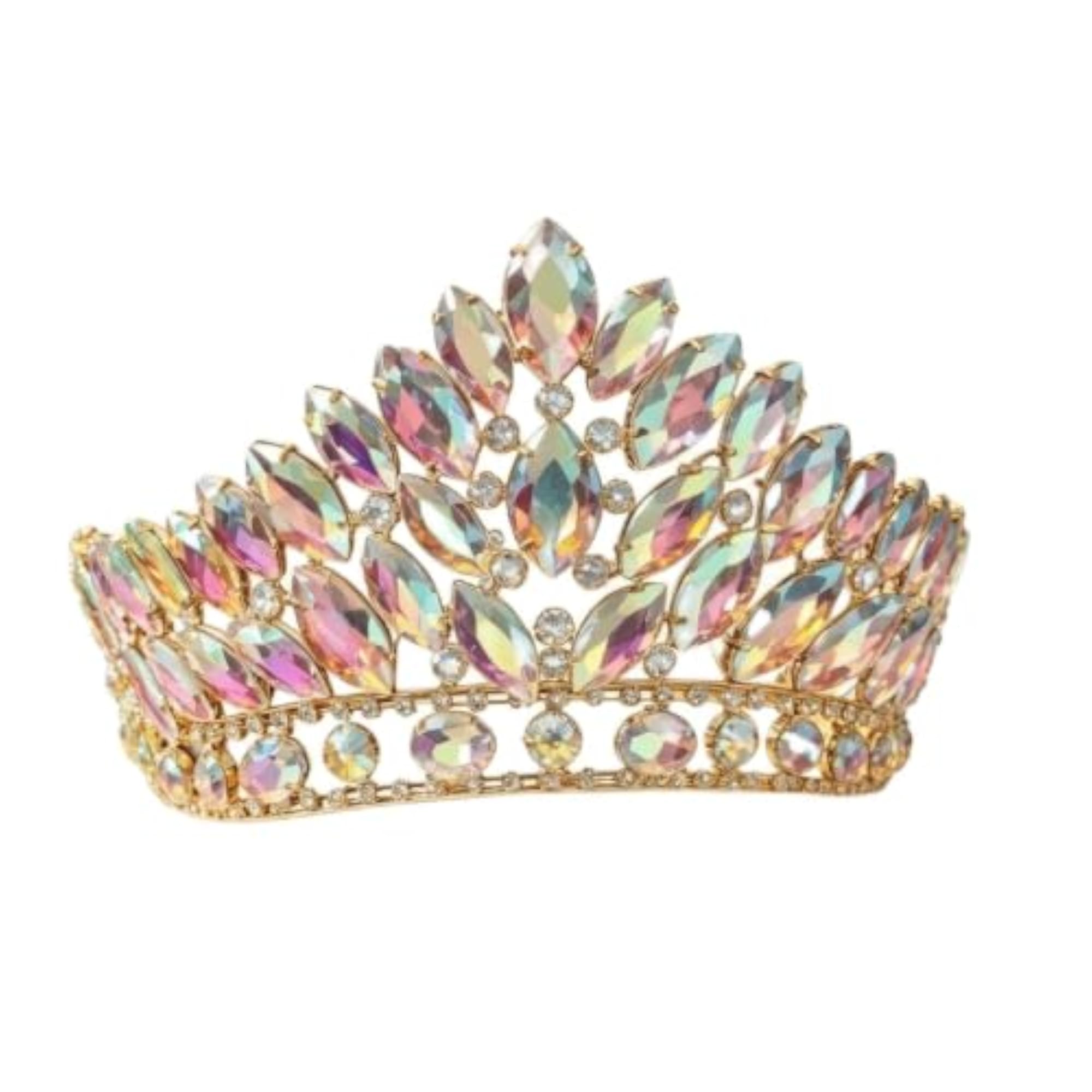 Ornate Alloy Tiara with Crystal-Like Stones, Charming Crown Headpiece
