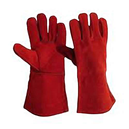 RICHBELLS Industrial Heavy Duty Leather Welding Gloves-Lined, (Red)