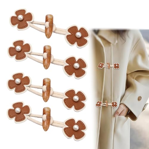 WHYCNJL 4 Paires Brandebourg Mercerie Bouton Duffle Coat Brandebourg Enfant Boutons en Cuir Beige...