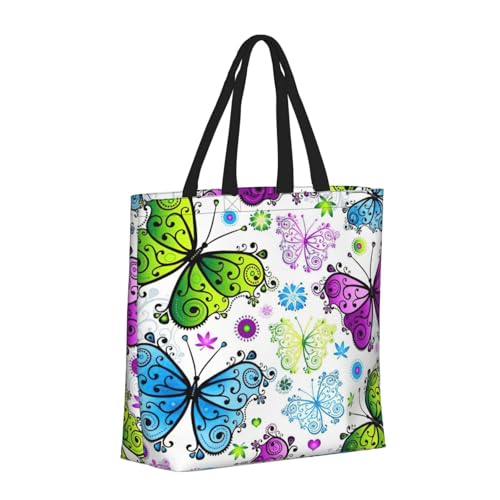 Spring Colorful Butterfly Print Women's Portable Tote Bag - Large Shopper for Beach,Travel,Gym | Summer Handbag2