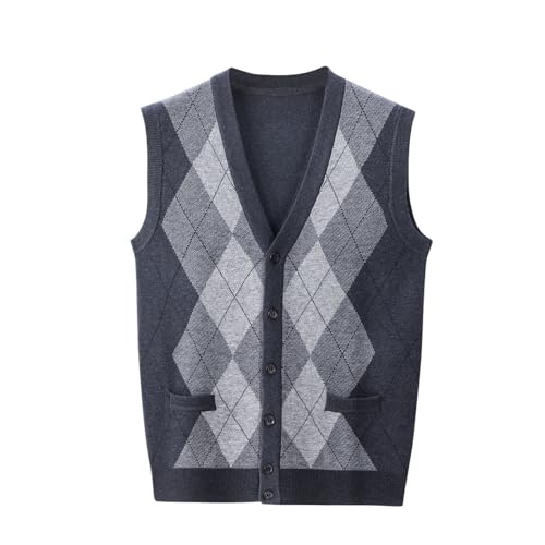 Mens Argyle Button Up Sweater Vest Diamond Knit V Neck Sleeveless Retro Classic Pullover Style Casual Business Vests